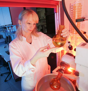 Fachfrau Christin Arnold im Labor im Kampf gegen AMD (Foto: J.-Peter Kasper/FSU)
