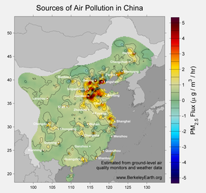 Hotspots: Luftverschmutzung als großes Problem (Grafik: berkeleyearth.org)