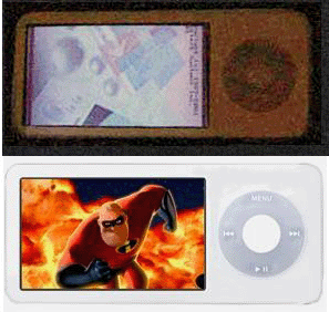 Handyschnappschuss des iPod Video unbekannter Herkunft und das bearbeitete Foto von Smarthouse.