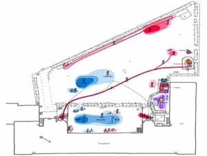 Pausenhof: Blaue Flächen werden von Jungen genutzt (Foto: univie.ac.at) Pausenhof: Blaue Flächen werden von Jungen genutzt (Foto: univie.ac.at)