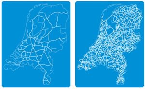 Die Streckenabdeckung in Holland mit TMC (li.) und HD Traffic (re.) im Vergleich (Grafik: TomTom)