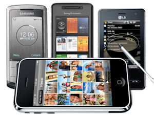 Im Schatten des iPhones: Produkte von Samsung, Sony und LG (Fotomontage: pressetext)