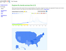 Google Flu Trends zeigt die Ausbreitung der Grippe in den USA in Echtzeit (Foto: google.org)