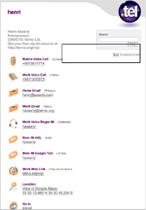 Ein Beispiel einer .tel-Seite: Kontaktdaten für Henri Asseily, Telnic CSO/CTO (Foto: Telnic)