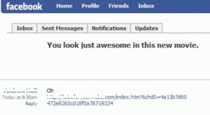 Eine Koobface-Nachricht in der Facebook-Inbox (Foto: McAfee Avert Labs)