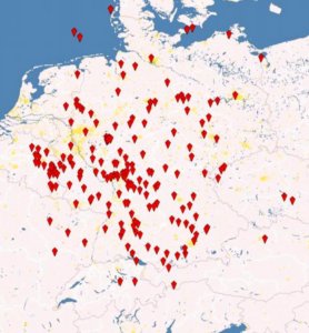 Das Bild zeigt alle Beinahe-Kollisionen seit August 2008 (Foto: TU Braunschweig)