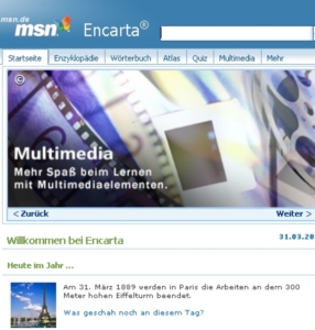 Encarta nur noch über MSN (Foto: de.encarta.msn.com)