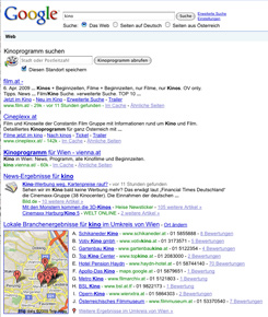 Google zeigt ab sofort standardmäßig lokale Suchresultate an (Foto: google.at)
