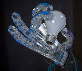Roboterhand RAPHaEL greift eine Glühbirne (Foto: Virginia Tech)