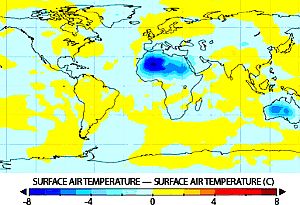 Wälder könnten Nordafrika um bis zu acht Grad (blau) abkühlen (Bild: Leonard Ornstein)