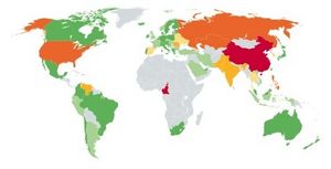 Gefährlichste Pflaster im Web: Kamerun und China in rot (Foto: McAfee)