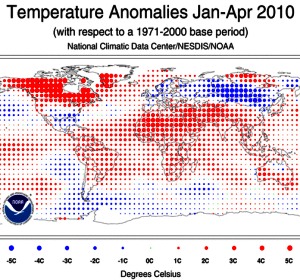 In den meisten Regionen der Welt begann dieses Jahr deutlich wärmer als üblich (Bild: NOAA)
