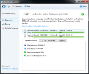Festplatten-Statusübersicht: In diesem Fall passt alles (Foto: acronis.de)