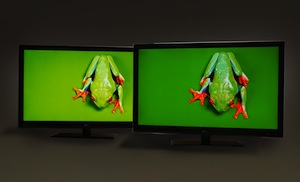 Matt und satt: Rechts mehr Farbe dank Nanotechnologie (Foto: Nanosys) Matt und satt: Rechts mehr Farbe dank Nanotechnologie (Foto: Nanosys)