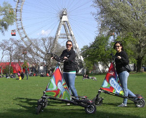 BEKO Logo on tour mit dem Deko-E-Trikke im Wiener Prater, April 2011, ©beko