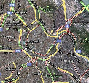 Innenstadt Wien: Verkehrsinfos via Google Maps (Foto: maps.google.com)