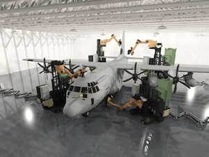 Flugzeugwartung: das Roboterteam bei der Arbeit (Foto: rec.ri.cmu.edu)