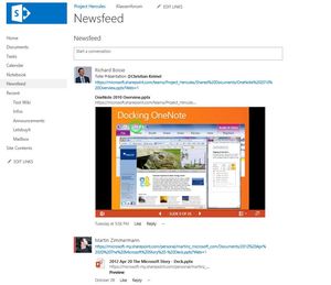 SharePoint Newsfeed auf Projektseite (Copyright: Microsoft)