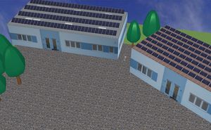 plan4solarPV 3D-Ansicht der Industriehallen, oben (© GASCAD 3D Technologie GmbH)
