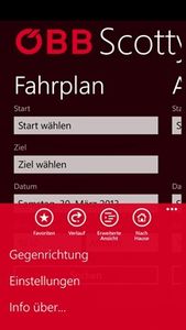 Die ÖBB Fahrplan App Scotty am Windows Phone (© Microsoft Österreich)