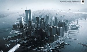 Aufregerbild: Werbung setzt auf 9/11-Terror (Foto: wwf.panda.org)