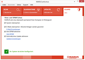 Neue IKARUS-anti.virus-Oberfläche, Copyright IKARUS