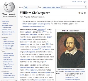 Shakespeare auf Wikipedia: bebildert dank Public Domain (Screenshot: pressetext)