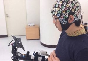 LEDs anstarren: So geht Exoskelett-Steuerung (Foto: Korea University/TU Berlin)