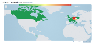 Win32/Trustezeb mit Hauptziel Deutschland (Screenshot: ESET Virus Radar)