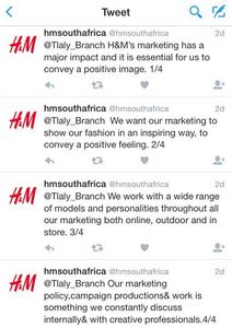 H&M-Tweets: ungeschickte Kommunikation (Foto: Twitter, http://bit.ly/1PkBoO4)