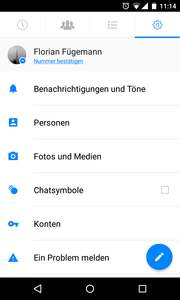 Messenger-Update: jetzt auch Konten verwalten (Screenshot: Florian Fügemann)