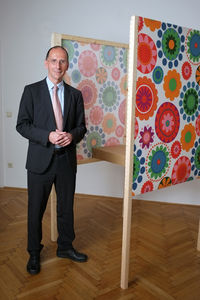 Wissenschafter Peter Filzmaier vor der neuen Wahlkabine VALBOKS (Foto: IKEA)