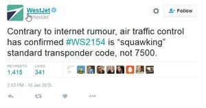 Dementi: Offizielle Tweets stoppen Gerüchte (Foto: twitter.com/westjet)