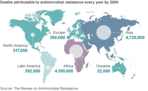 Weltkarte: Resistenzen werden zur Haupttodesursache (Foto: amr-review.org) Weltkarte: Resistenzen werden zur Haupttodesursache (Foto: amr-review.org)