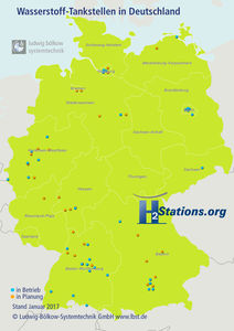 Wasserstoff-Tankstellen in Deutschland im Jahr 2016 (Grafik: tuev-sued.de)