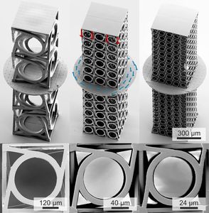 Türme aus bis zu 500 chiralen Würfelstrukturen rotieren (Foto: Frenzel, kit.edu)