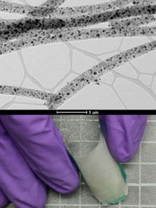 Fasern mit Nanopartikeln ermöglichen flexiblen Katalysator (Fotos: ucr.edu)