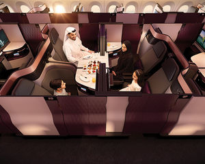 Privatsphäre für vier Passagiere in der Qsuite (Copyright: Qatar Airways)