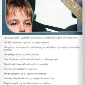 Werbe-Anzeige: Kind will auch im Jaguar fahren (Foto: twitter, jamesroyclarke)