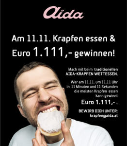 Beim AÏDA-Krapfen-Wettessen sind 1111 Euro zu gewinnen (© AÏDA)