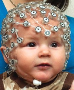 Baby am EEG: Gehirnaktivität prophezeit TV-Sucht später (Foto: uea.ac.uk)