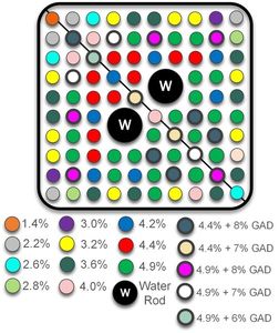 Typische Anordnung von Brenn- und Steuerelementen (Grafik: Majdi Radaideh, MIT) Typische Anordnung von Brenn- und Steuerelementen (Grafik: Majdi Radaideh, MIT)