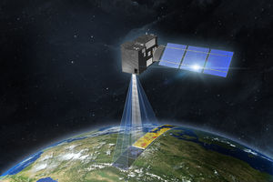 Künstlerische Darstellung eines CO2M-Satelliten (© OHB)