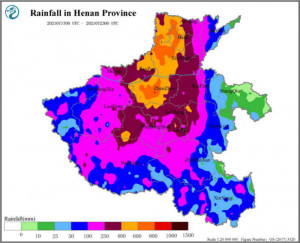 Regenkarte für die chinesische Provinz Henan (Grafik: data.cma.cn/en)