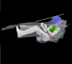 Fahrer und Sitz als digitale Modelle am Computer modelliert (Bild: port.ac.uk)