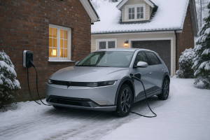 E-Auto auch im Winter schützen (Foto: Autoankauf-in-der-Nähe.ch; KI-Illustration)