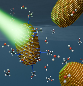 Nanogold mischt die Umgebung mittels Lichtenergie auf (Illustration: Felix Stete, uni-potsdam.de)