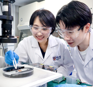 Tan Yu Jun (links) und Doktorand Zhou Jinrun: Schwimmkunst des Roboters imponiert (Foto: nus.edu.sg) Tan Yu Jun (links) und Doktorand Zhou Jinrun: Schwimmkunst des Roboters imponiert (Foto: nus.edu.sg)