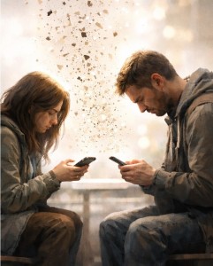 Schreiben statt sprechen: Immer mehr Gespräche im Alltag gehen verloren (Bild: ChatGPT/Dall-E)