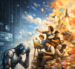 KI versus Menschen: Kreativität bleibt unschlagbar (Bild: ChatGPT/Dall-E)
